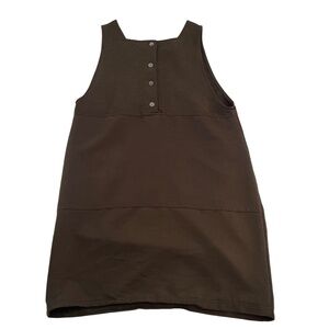 Erika Studio Brown Sleeveless Square Neckline Front Pockets Embroidered Pinafore